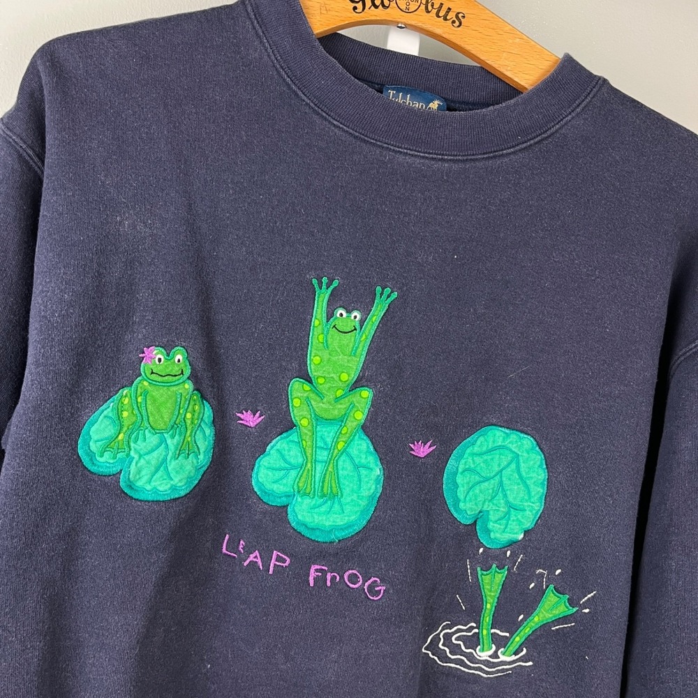 Vintage 90s Tulchan Crewneck Sweatshirt‎ Womens M Leap Frog Applique Pullover